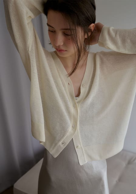 LINEN CARDIGAN&TOP SET_CREAM IVORY_OD1C2MCD10CIV