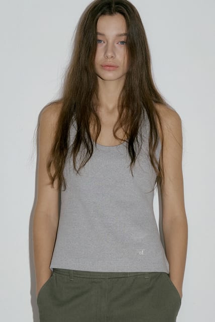 RIBBED COTTON U NECK TOP_MELANGE GREY