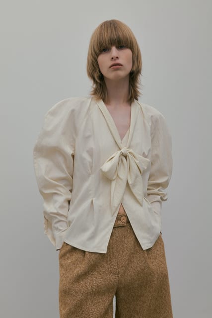 TIE RAGLAN BLOUSE_CREAM IVORY