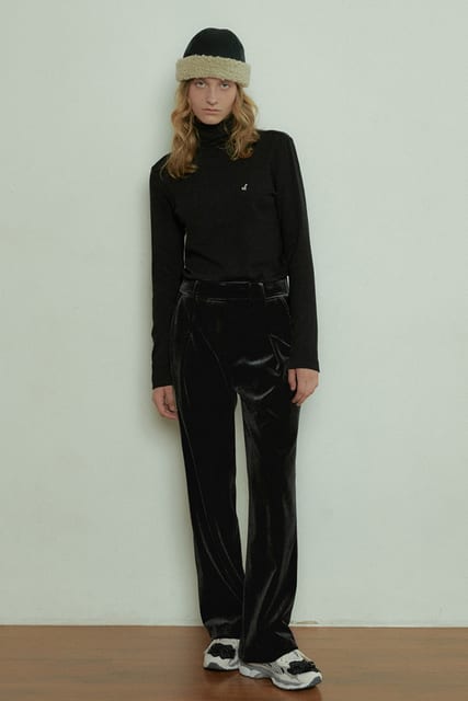 VELVET LOW WIDE PANTS_BLACK