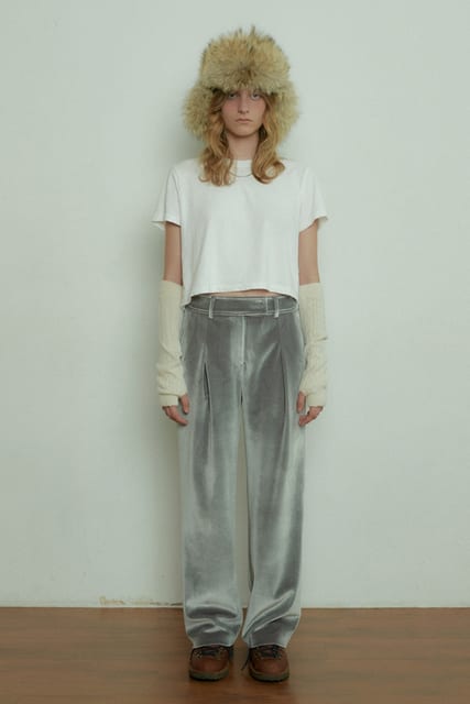 VELVET LOW WIDE PANTS_SILVER