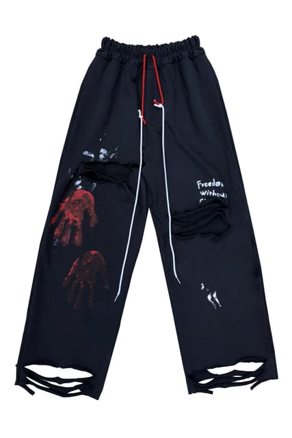 Black Oversized Painted Distressed Pants