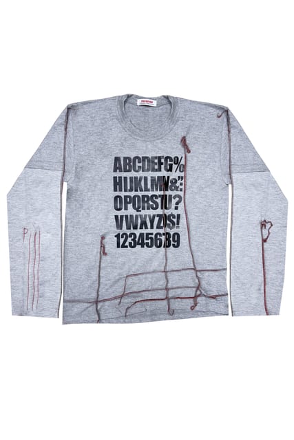 Grey Long-Sleeve T-Shirt with Spelling Print
