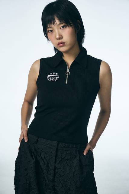 333 HALF ZIP SLEEVELESS_BLACK