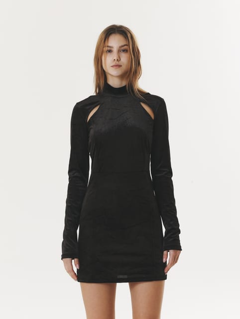 CORDUROY VELVET DRESS BLACK