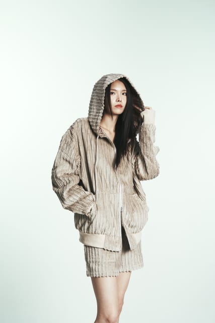 COTTON STRIPE FUR HOODY JUMPER