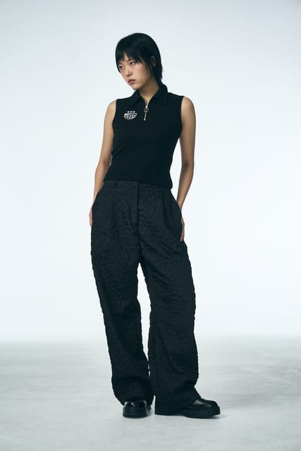 SHIRRING RAINDROP PANTS_BLACK