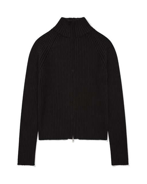 M Stand Neck Knit Zip-Up/Black