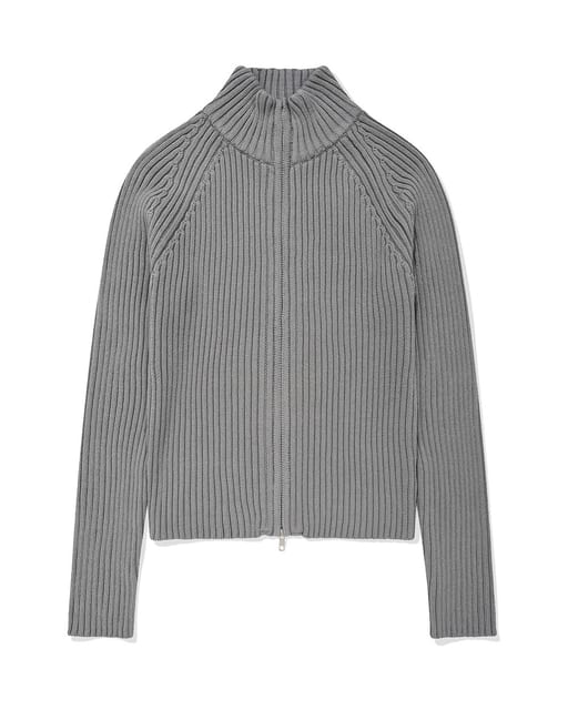 M Stand Neck Knit Zip-Up/Grey