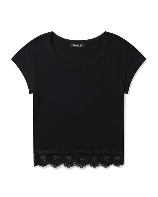 W Slim Fit Lace T-Shirt/Black