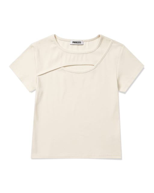 W Slim Fit Slit T-Shirt/Cream