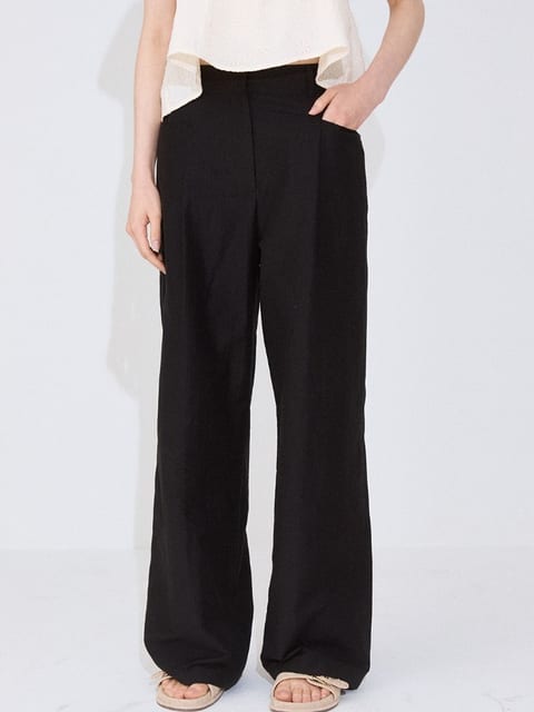 AIRY TUCK WIDE PANTS [BLACK]
