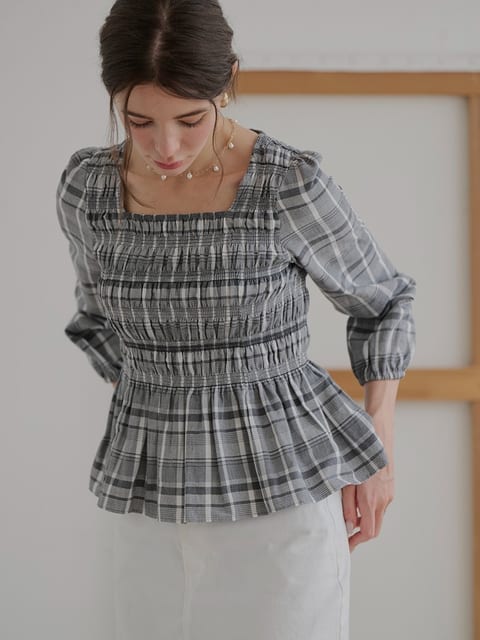 UNI CHECK SMOCKING BLOUSE
