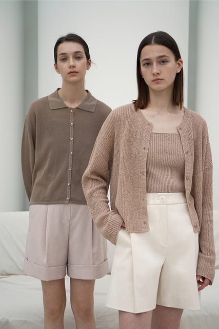 3COLOR KNITTED ROUND NECK CARDIGAN SET BE