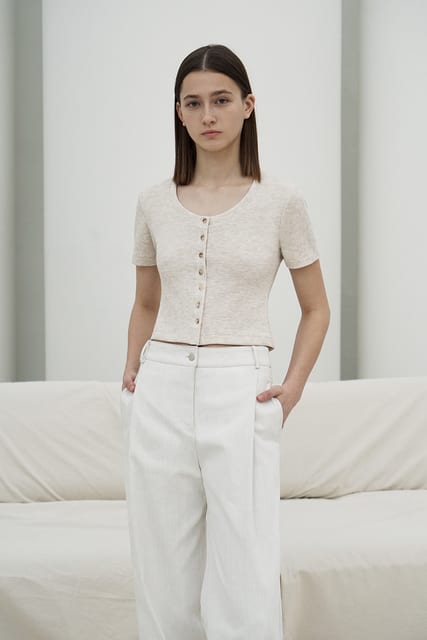 RIBBED SHORT SLEEVE CROPPED CARDIGAN