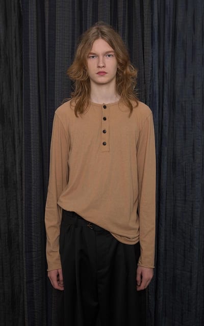 Beige Cotton Henley T-shirt