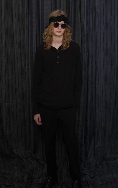 Black Cotton Henley T-shirt