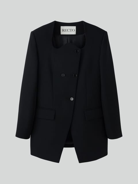 RC SIGNATURE CURVED NECK LONG JACKET (BLACK)