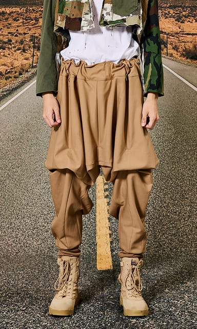 Bartack skirt silhouette baggy pants Beige
