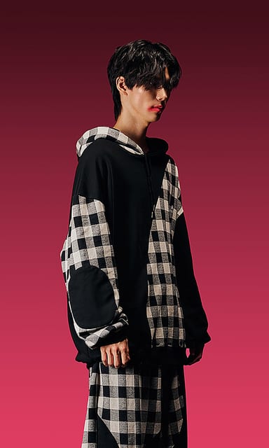 Check color combination hoodie ver1. Wide check
