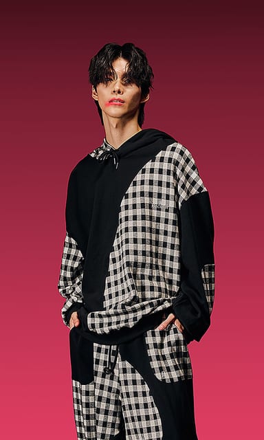 Check color combination hoodie ver2. Narrow check