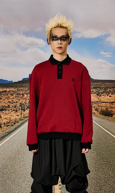 Pique collar oversized fit sweatshirts Burgundy