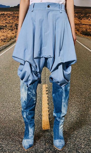 skirt silhouette baggy pants Like Denim Light Blue - custom-made