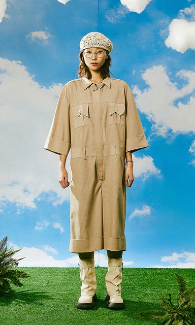 Striped Half Jumpsuit Beige- custom-made