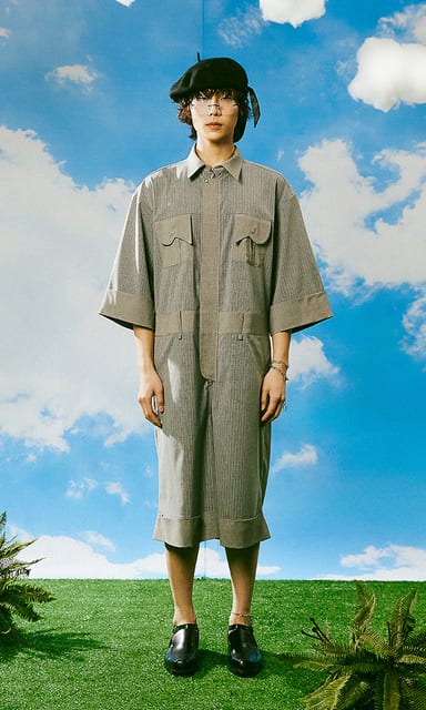 Striped Half Jumpsuit Grey- custom-made
