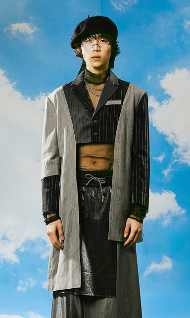 Unbalanced striped cropped jacket- custom-made