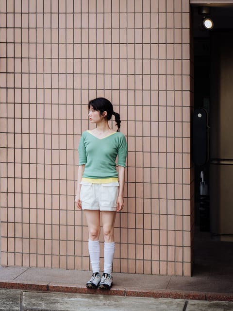 GREEN COTTON RIBBED SLIM TOP