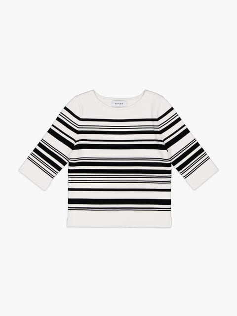 STRIPE HALF KNIT TOP_WHITE