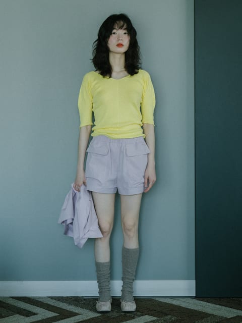 YELLOW COTTON RIBBED SLIM TOP