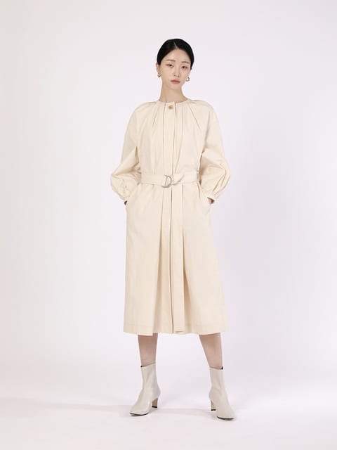 [주문제작] COTTON GATHER TRENCH DRESS-CREAM
