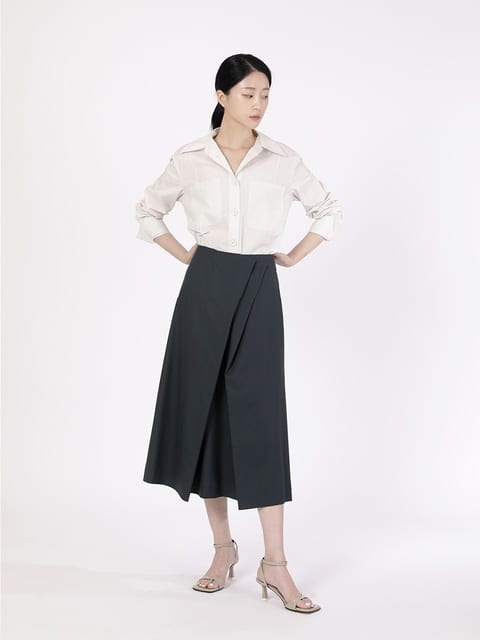 [주문제작] WOOL DRAPED A-LINE SKIRT-CHARCOAL GREY