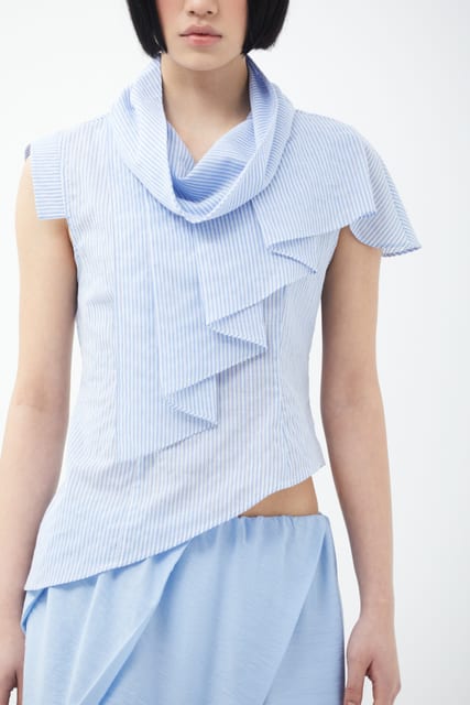 COWL PLEATS BLOUSE (blue)