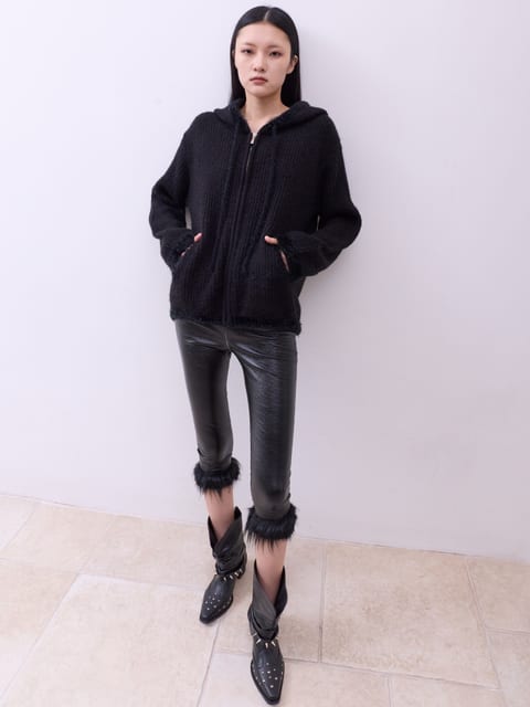 FUR KNIT ZIP UP (black)