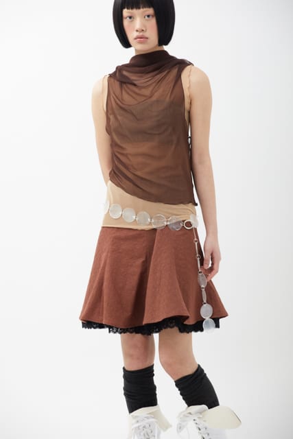 OVERLAP MESH HOODIE (brown)