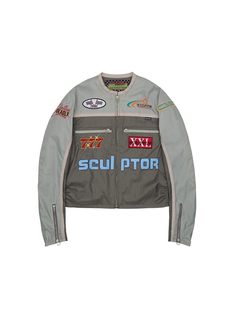 Color Block Motor Jacket Sage/Charcoal