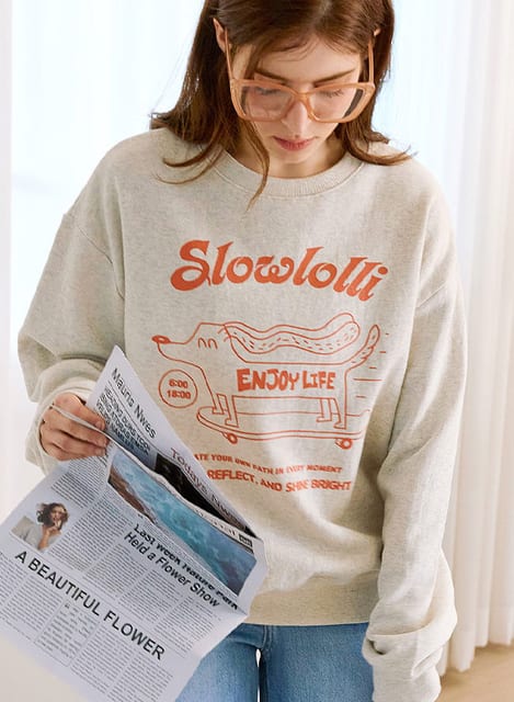Dog-printed sweatshirt - Oatmeal