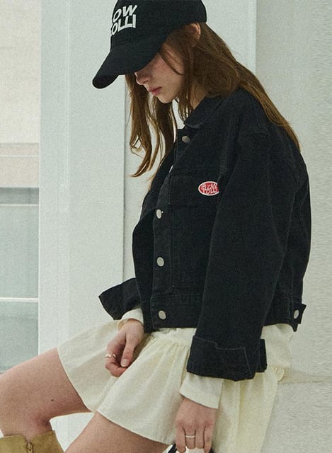 Washing cropped denim jacket - Black