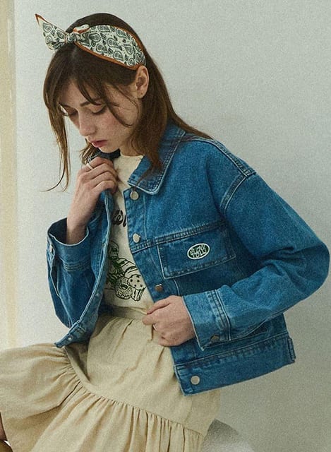 Washing cropped denim jacket - Light blue