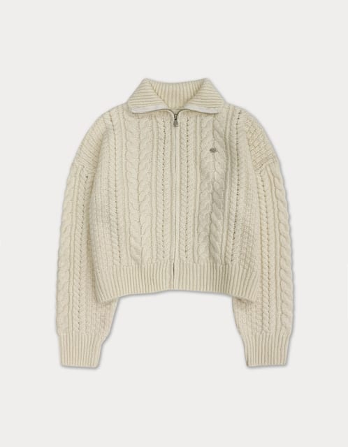 Cable knit Full zip-up - ivory