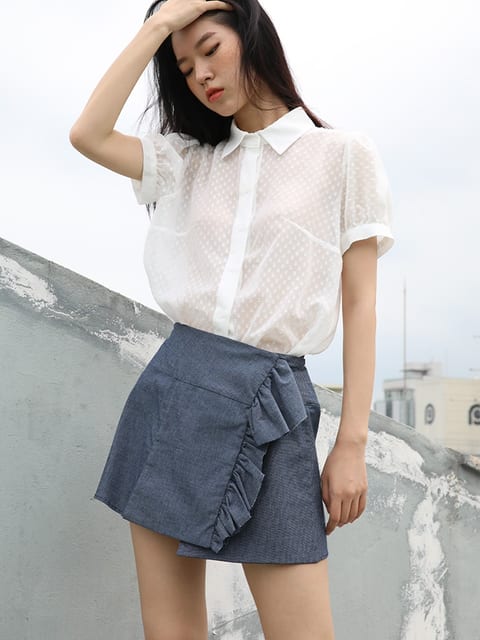 Amy Dot Chiffon Blouse_White