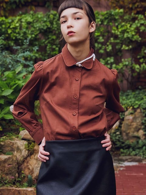 Round Collar Lauren Blouse_Brown
