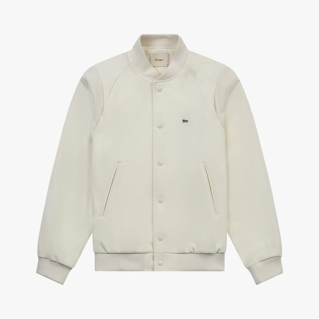 Stranger Regular Fit Embroidery Wool Varsity Jacket (Cream)