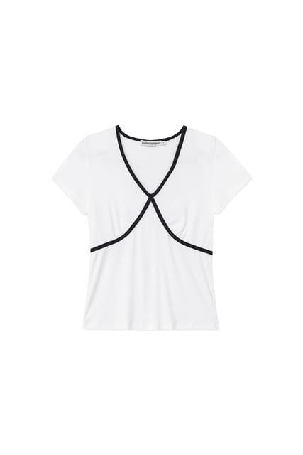 COLORBLOCK V-NECK T-SHIRT, WHITE