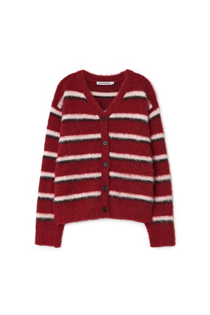 HAIRY OVERFIT CARDIGAN, BURGUNDY
