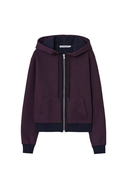LACE STRIPE HOODIE ZIP-UP, BURGUNDY