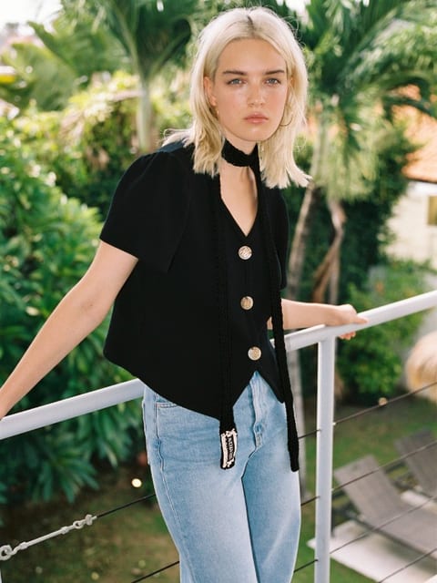 LIZ BUTTONED KNIT TOP_BLACK